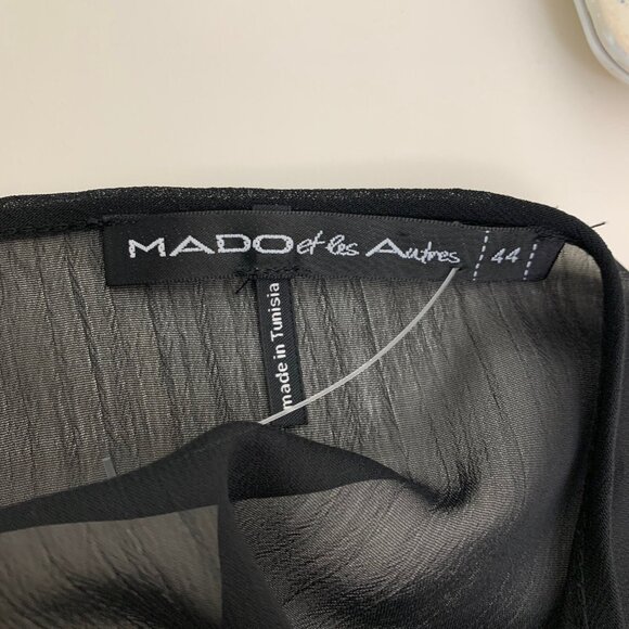 Mado Et Les Autres 44 Dress Sleeveless Black White Layered Feather Graphic Sheer - Picture 6 of 9